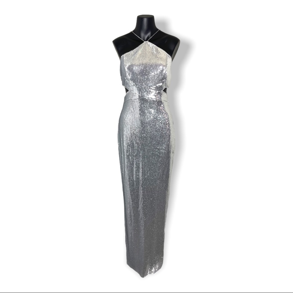 Sequin Halter Long Split Dress